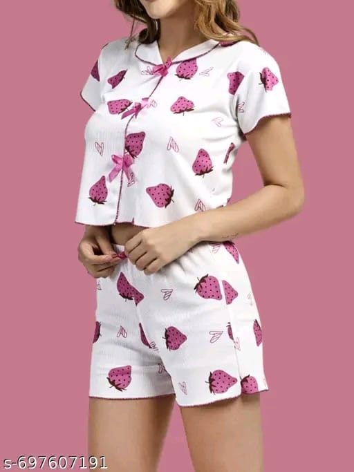 Pink Strawberry Print Co-ord Night Suit
