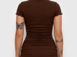 Espresso Brown Ruched Lettuce-Hem Dress image 1