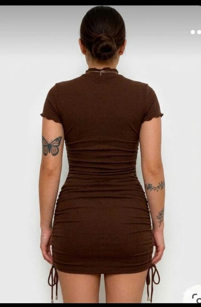 Espresso Brown Ruched Lettuce-Hem Dress image 1